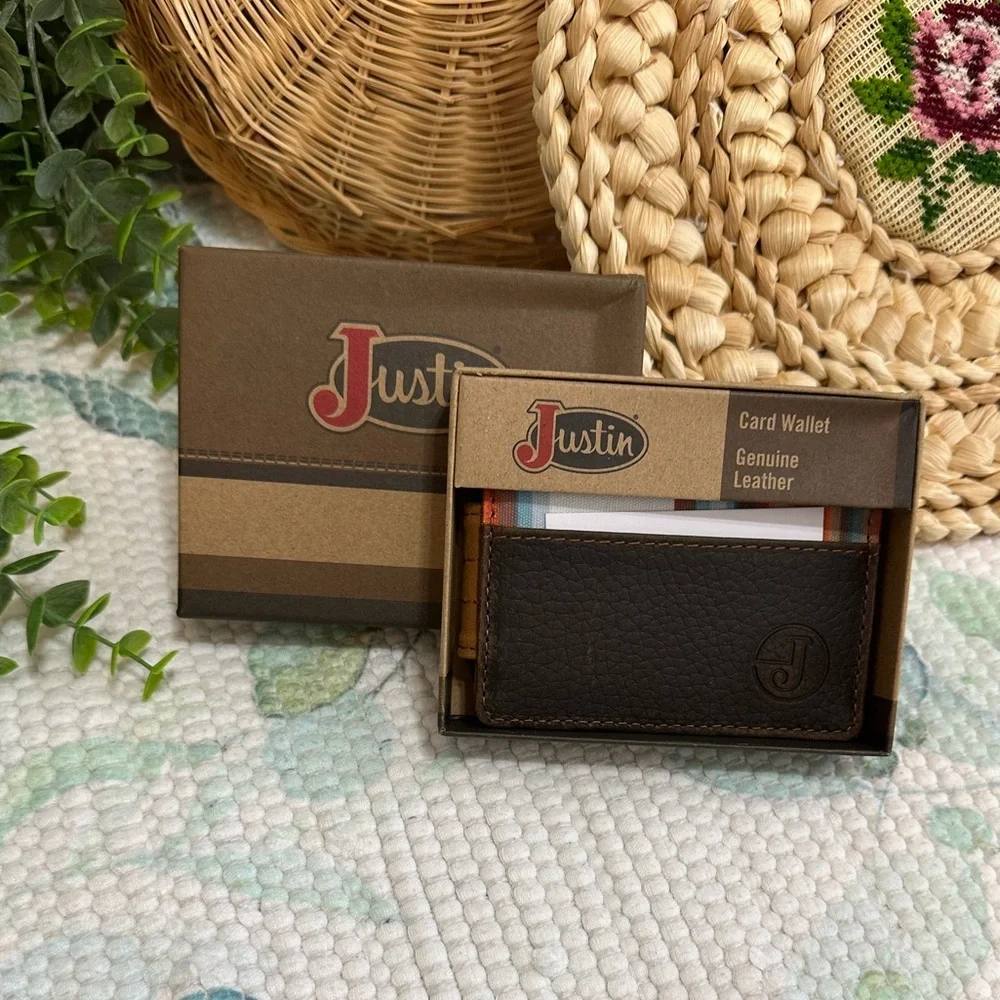 New Justin Card Wallet Serape Inlay Leather New In Box